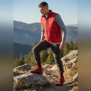 Men's Red High-Top Water Proof  Hiking Foot Wear Boots